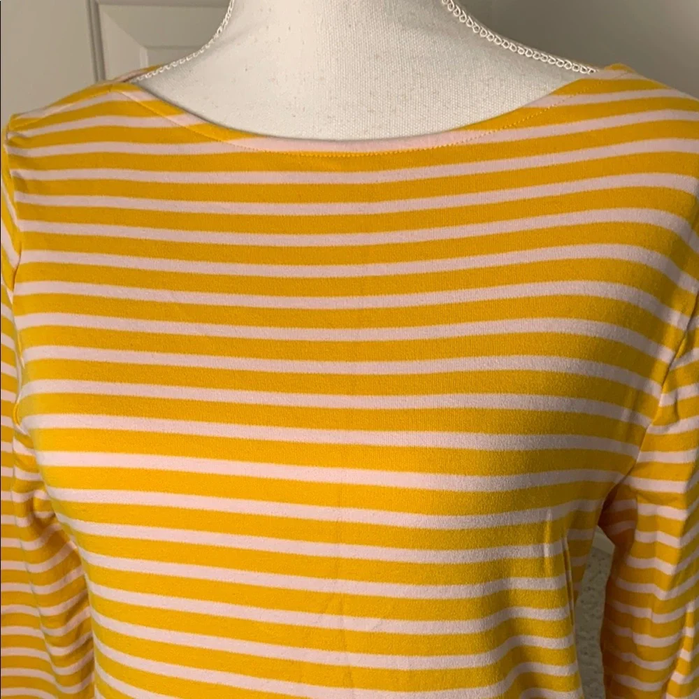 Isaac Mizrahi Essential Yarn Dye Stripe 3/4 Sleeve Top Size Medium Yellow Pink - Picture 2 of 7